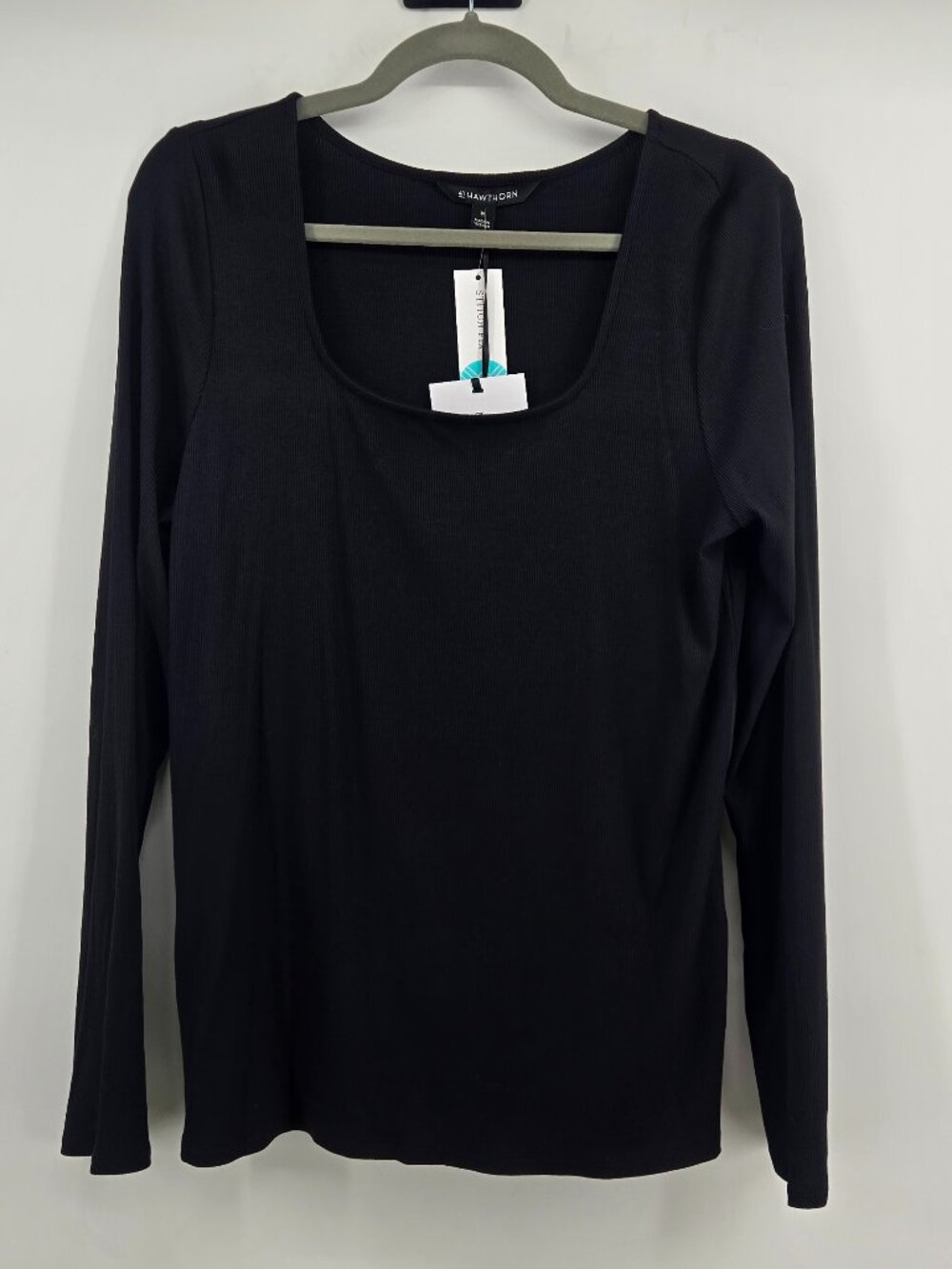 NWT 41 Hawthorn Garcelle Soft Square Fitted Rib Knit Top - XL Black